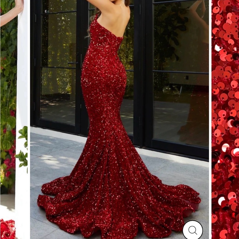 Portia and Scarlett Red Sequin Gown prom - Picture 3 of 6